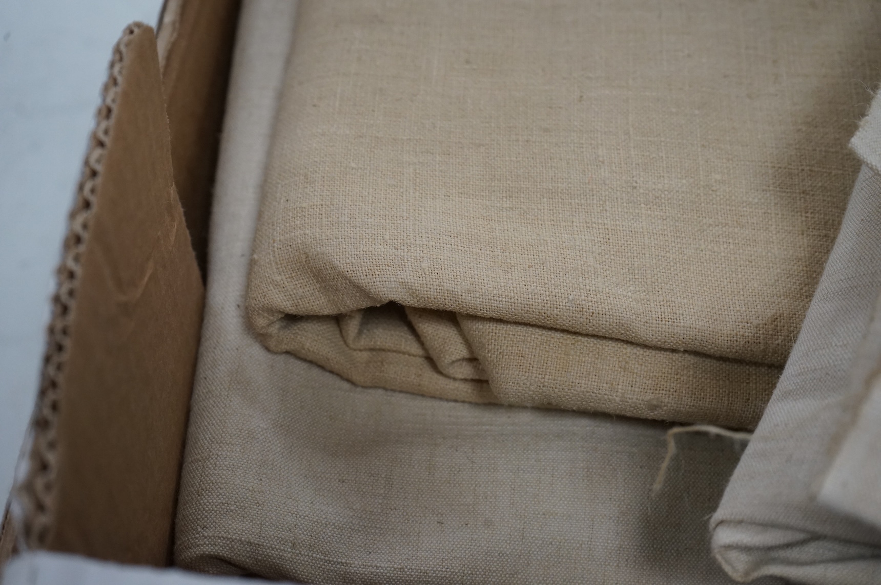 Six lengths of late 19th/early 20th century French provincial linen, approx. 110cm x 600cm